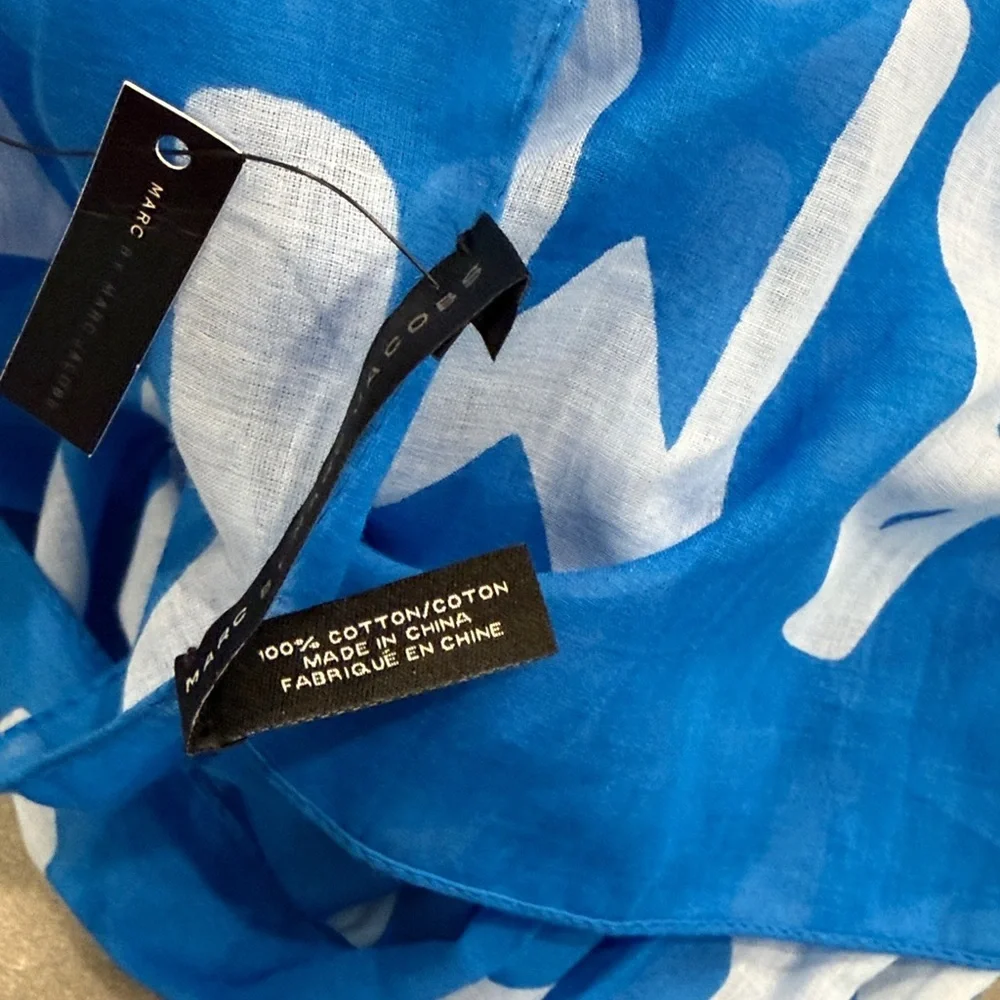 Marc by Marc Jacobs Blue and White Logo Print Scarf